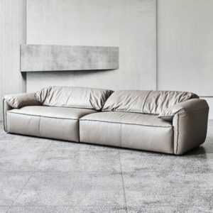 102.36" Gray Genuine Leather Modular Sofa cushion couch