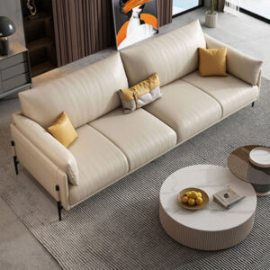 109.45" khaki Genuine Leather Modular Sofa cushion couch