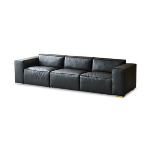 109.84" Black Genuine Leather Modular Sofa cushion couch