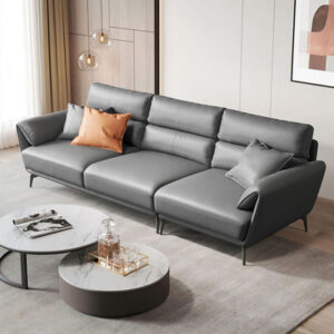 110.24" Gray Genuine Leather Modular Sofa cushion couch