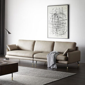 110.24" Light camel Genuine Leather Modular Sofa cushion couch