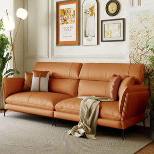 110.24" Orange Genuine Leather Modular Sofa cushion couch