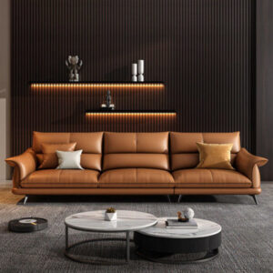 111.02" Orange Genuine Leather Modular Sofa cushion couch