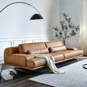 118.11" Orange Genuine Leather Modular Sofa cushion couch