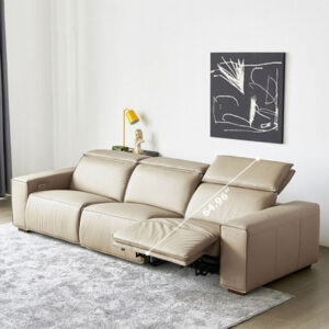 119.29" Khaki Genuine Leather Modular Sofa cushion couch