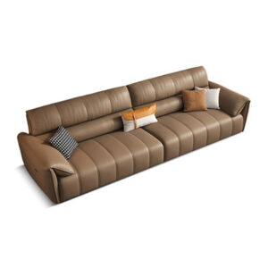 122.05" Khaki Genuine Leather Modular Sofa cushion couch