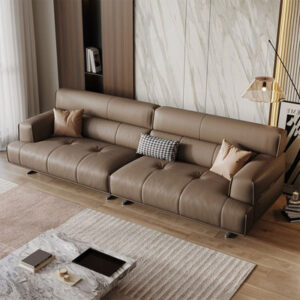 122.05" Yellow Genuine Leather Modular Sofa cushion couch