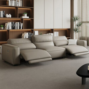 131.89" Gray Genuine Leather Modular Sofa cushion couch
