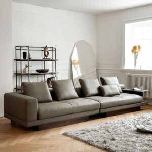 133.86" Genuine Leather Modular Sofa cushion couch
