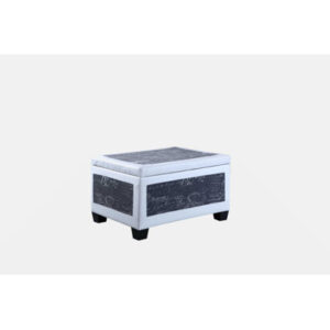 19" Tall Bonded Leather Storage Ottoman W/ 2 Seating, Old-World Blue And White