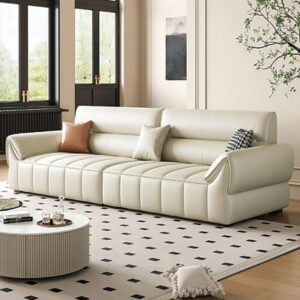 74.02" Milk tea brown Genuine Leather Standard Sofa cushion couch