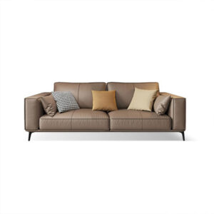 82.68" Light coffee color Genuine Leather Standard Sofa cushion couch