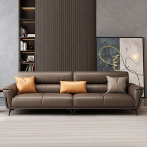 83.86" Brown Genuine Leather Modular Sofa cushion couch
