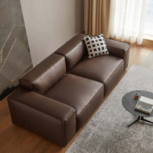 85.83" Brown Genuine Leather Modular Sofa cushion couch