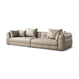 85.83" khaki Genuine Leather Modular Sofa cushion couch