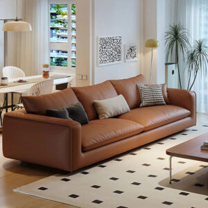 86.61" Brown Genuine Leather Standard Sofa cushion couch