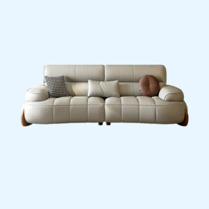 86.61"Beige Modern Minimalist Genuine Leather Sofa with Cushions