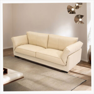 89.76 Inch Top Genuine Leather Sofa, 3 Seater Leather Couch, Mid-Century Modern Couch