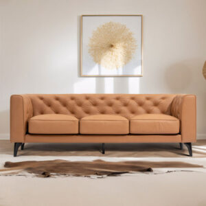 92.52 Inch Genuine Leather Couch 3-Seater Sofa With Tufted Back,Grain Leather Couch With Feather,Comfy Sofa For Living Room Apartment, Comfy Sofa Couc