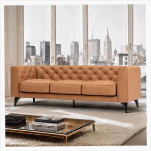 92.52 Inch Genuine Leather Couch 3-Seater Sofa with Tufted Back,Grain Leather Couch with Feather