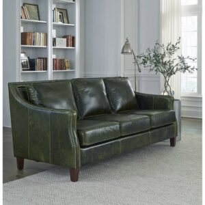 Abimael Asmunn 81" Distressed Green Top Grain Leather Sloped Arm Sofa