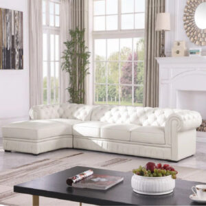 Belevy 132.5" Hand-Crafted Cow Top Genuine leather Sofa and Chaise
