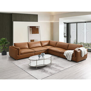 Brighton Top Grain Leather 5 Pieces Modular Sectional Sofa Couch