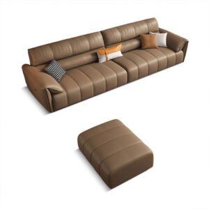 Brown Genuine Leather Modular Sofa cushion couch+Pedal