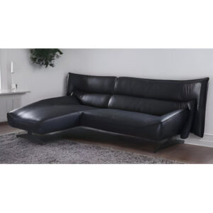 Dark Gray Top Grain Leather L Shaped Two Piece Sofa and Chaise Sectional