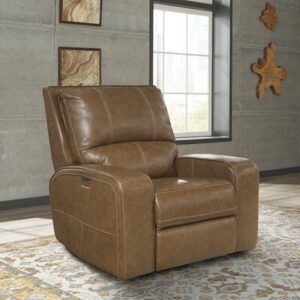 Glenne 41" Top Grain Leather Power Recliner with Adjustable Headrest with Square Arms