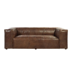 Haslingden 98"L Genuine Leather Upholstered Square Arm Chesterfield Sofa in Retro Brown