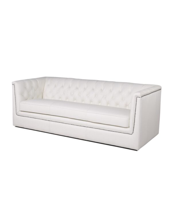 Helaire Tufted Leather Sofa in White - Blanco