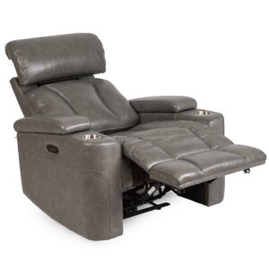 Helston Leather Triple Power Recliner - Granite