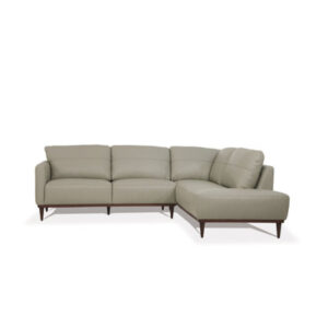 Light Green Leather L Shaped Two Piece Sofa and Chaise Sectional