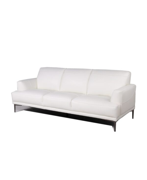 Michola Mid-Century Leather Sofa in White - Blanco