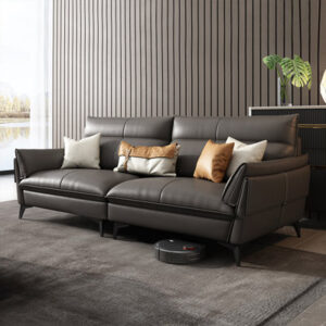 Modern grey Genuine Leather Modular Sofa cushion couch