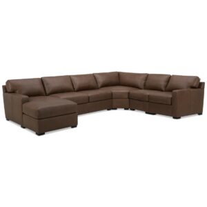 Radley 148" 5-Pc. Leather Wedge Modular Chase Sectional, Created for Macy's - Chesnut