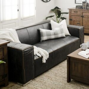 Ranjan 85.1" Genuine Leather Flared Arm Sofa