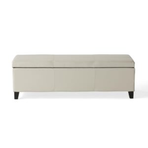 Streamdale Furniture Glouster Storage Ottoman 51" Ivory Leather Wood, Large - Ivory