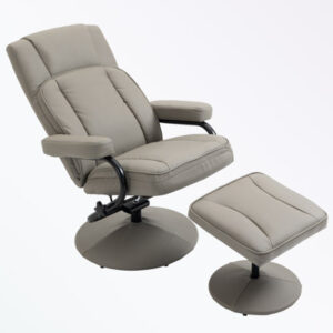 Swivel Manual PU Leather Armchair with Ottoman Footrest