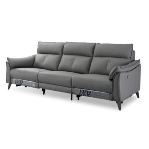 100.39" Gray Genuine Leather Modular Sofa cushion couch