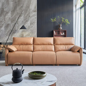 100.79" Orange Genuine Leather Modular Sofa cushion couch