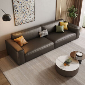 102.36" Black Genuine Leather Modular Sofa cushion couch