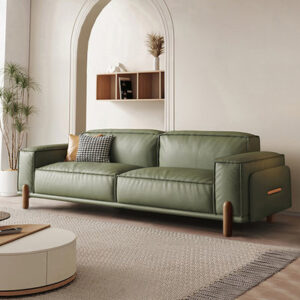 108.66" Green Genuine Leather Modular Sofa cushion couch