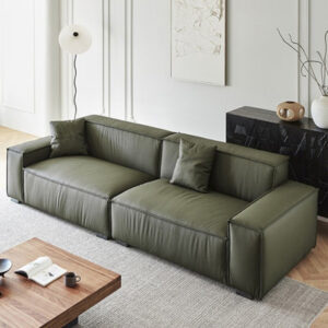 109.84" Green Genuine Leather Modular Sofa cushion couch