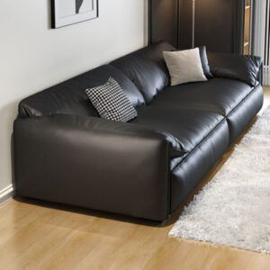 110.24" Black Genuine Leather Modular Sofa cushion couch