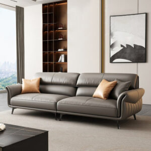 110.24" Dark Gray Genuine Leather Modular Sofa cushion couch