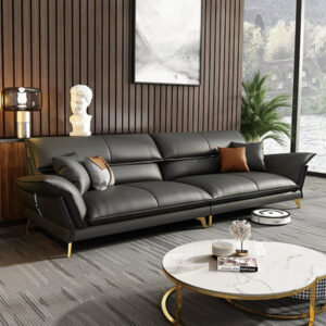 110.24" Fog black Genuine Leather Modular Sofa cushion couch