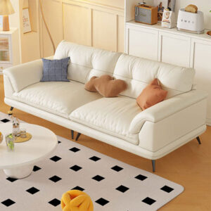 110.24" White Genuine Leather Modular Sofa cushion couch