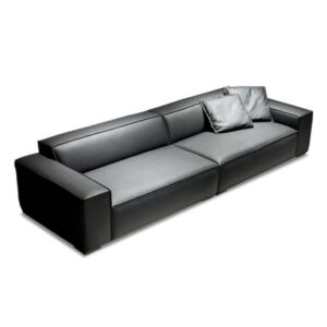 118.11" Black Genuine Leather Modular Sofa cushion couch
